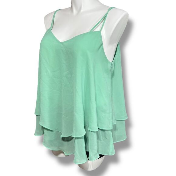 Torrid Womens Tank Top Blouse Strappy Layered Chiffon V Neck Soft Mint Green 2 - Picture 5 of 9